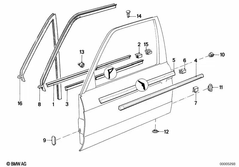 Right inner window channel seal for BMW 3 Series E30 (OEM 51211953024). Original BMW.