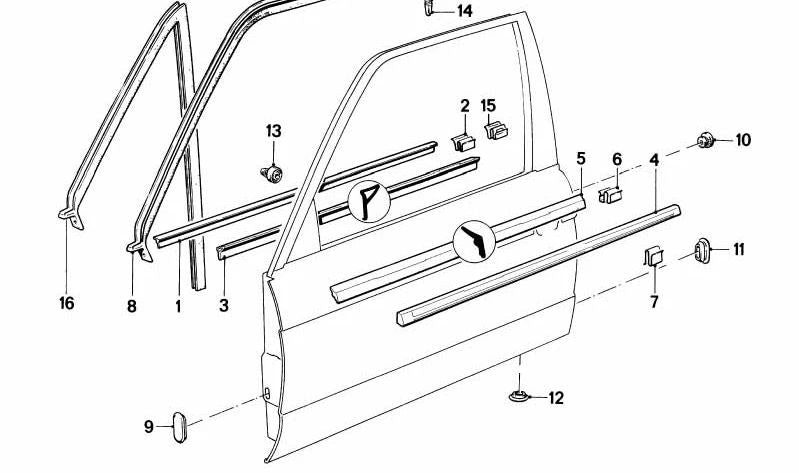 Guía sellado interior ventanilla izquierda OEM 51211906273 para BMW E30. Original BMW.