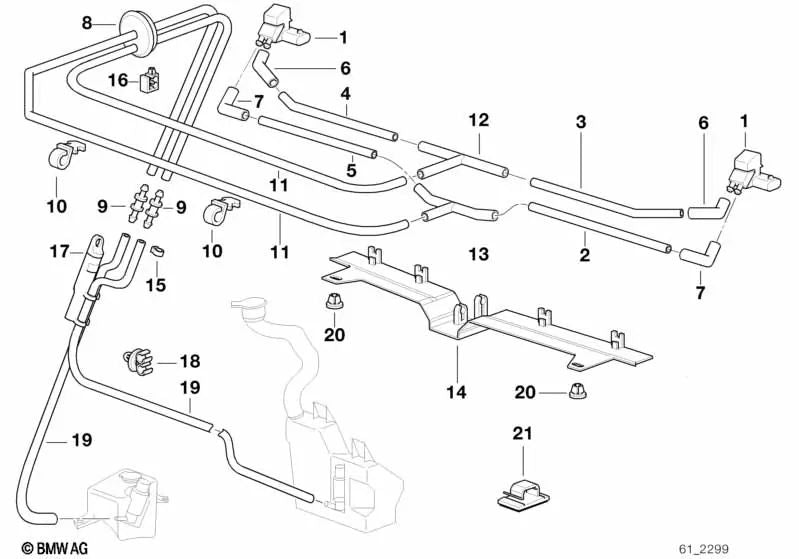 Tubería flexible izquierda para BMW E38 (OEM 61668364445). Original BMW