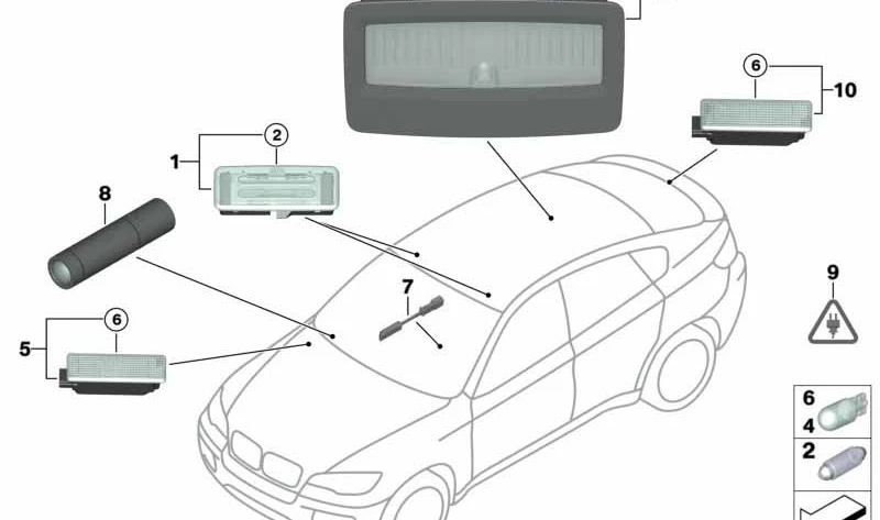 Luz interior trasera para BMW X6 E71, E72 (OEM 63329111007). Original BMW