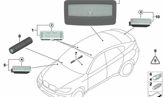 Luz interior trasera para BMW X6 E71, E72 (OEM 63329111007). Original BMW