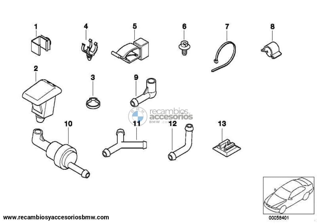 Boquilla Pulverizadora Tobera Agua Limpia Parabrisas Para Bmw E36 . Original Recambios