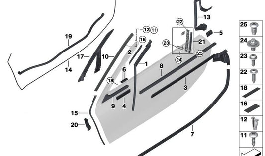 Tampa da janela direita OEM 51337457966 para BMW i8 (i15). BMW original.