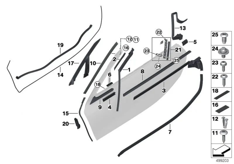 Sellado A-Pilar delantero derecho para BMW I15 (OEM 51338494506). Original BMW.