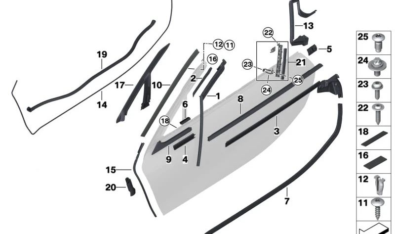 Tira de fieltro OEM 52207450348 para BMW i8 (I15). Original BMW.