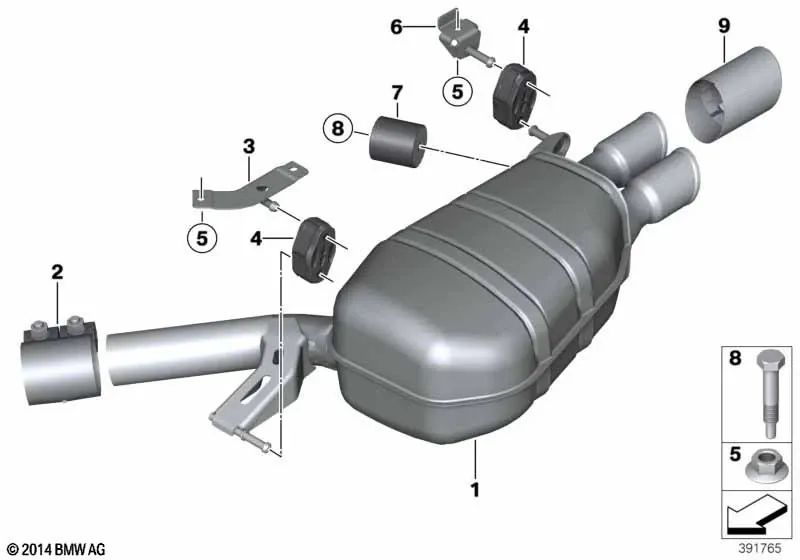 Rear silencer for BMW F10N, F11, F11N (OEM 18308518667). Original BMW