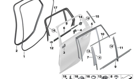 Rear Left Door Window Frame Trim for BMW 3 Series G21, G81 (OEM 51337465175). Original BMW