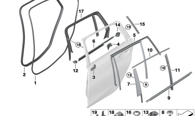 Protección de borde de puerta trasera para BMW Serie 3 G21, G81 (OEM 51727497914). Original BMW