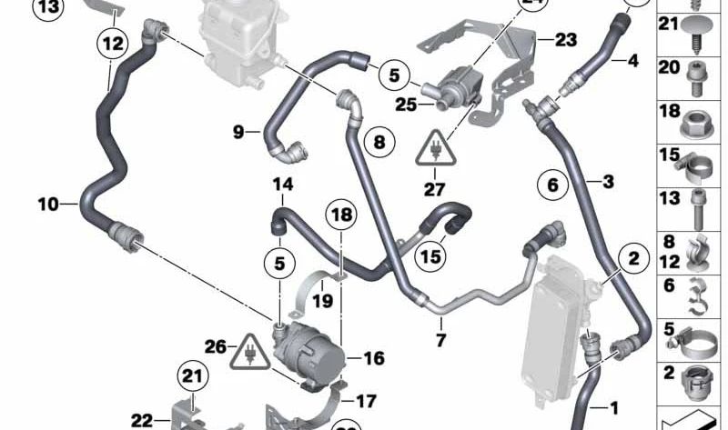 Manguera de refrigerante OEM 17127596052 para BMW F04. Original BMW.