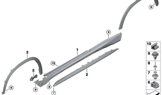 Faldón lateral imprimado derecho para BMW U11, U12 (OEM 51175A4FFE6). Original BMW.