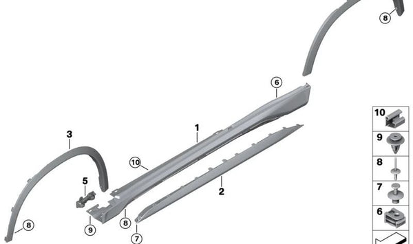 Faldón lateral imprimado derecho para BMW U11, U12 (OEM 51175A4FFE6). Original BMW.