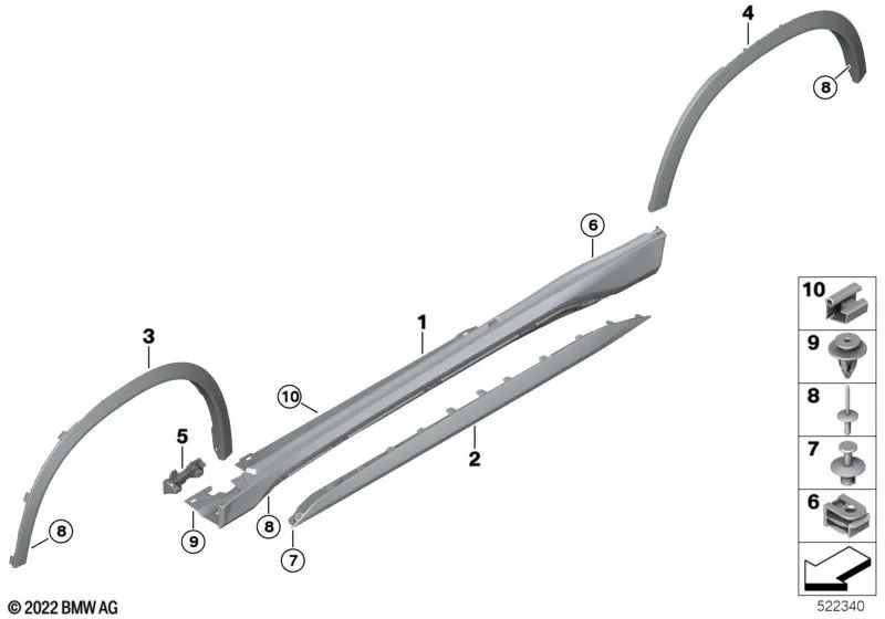 Revestimiento del paso de rueda, imprimado, trasero derecho para BMW U11 (OEM 51175A4FFF2). Original BMW.