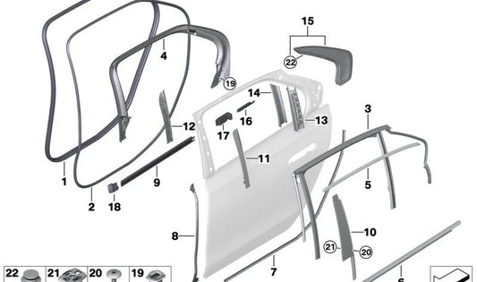 Guía interior izquierda para ventana OEM 51355A24621 para BMW G70. Original BMW.