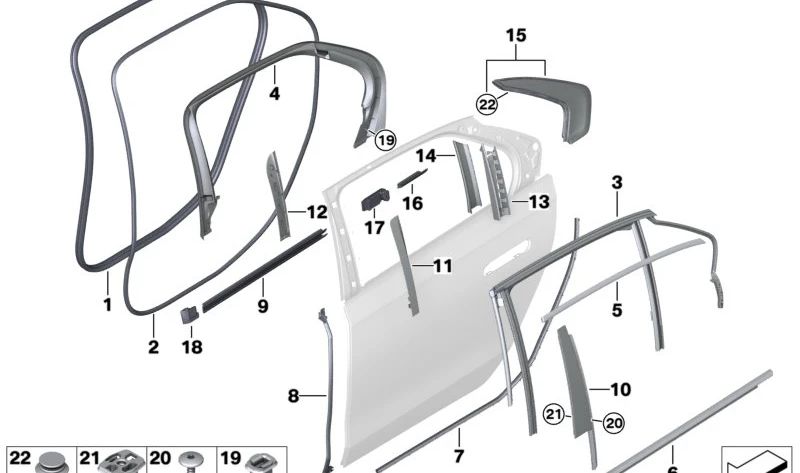 Vedação de entrada da porta traseira direita para BMW Série 7, G70 (OEM 51769447442). BMW original