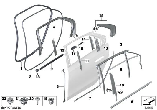 Rear left door trim for BMW G70 (OEM 51359447521). Original BMW