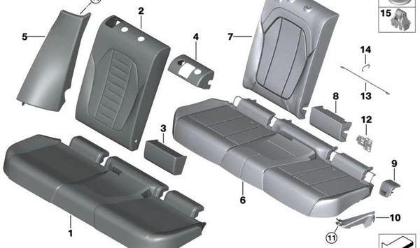 Funda de asiento de cuero OEM 52208096086 para BMW F98. Original BMW.