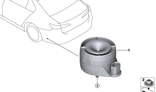 Sirena de alarma con sensor de inclinación OEM 65755A79AD0 para BMW Serie 7 G70. Original BMW.