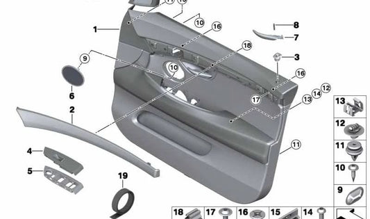 Panel de puerta de cuero delantero izquierdo para BMW Serie 5 F07, F07N (OEM 51417260629). Original BMW