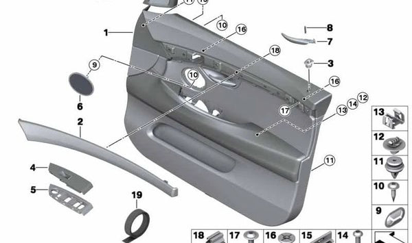 Embellecedor de puerta delantera izquierda OEM 51418051929 para BMW Serie 5 GT (F07). Original BMW.