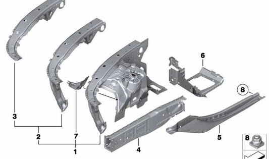 Soporte de paso de rueda delantero izquierdo OEM 41107204051 para BMW F07, F01, F02, F04. Original BMW.