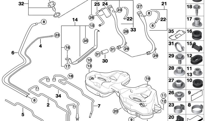 Separador OEM 16117293529 para BMW Serie 5 (F07, F10, F11, F18), Serie 6 (F06, F12, F13) y Serie 7 (E65, E66). Original BMW.