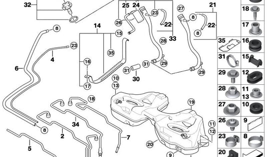 Manga oval de borracha oval 16111184870 para BMW G20, G21, F07, F10, F11, F18, F06, F12, F13, E65, E66. BMW original.