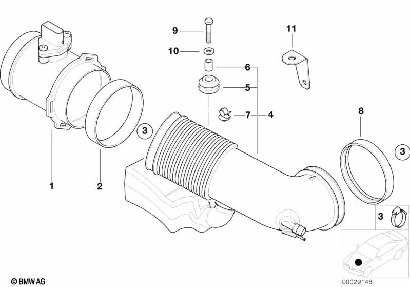 Resonator Support for BMW E39, E38, E52 (OEM 13711436400). Genuine BMW