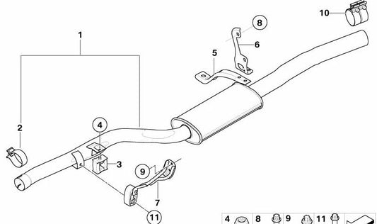 Silenciador central para BMW E60, E60N, E61, E61N (OEM 18307798073). Original BMW