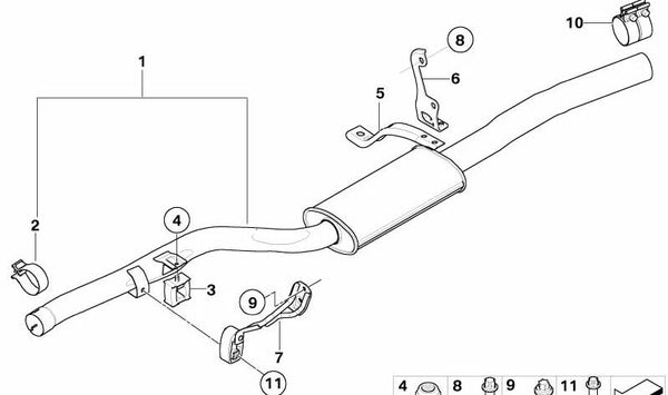 Silenciador central para BMW E60, E60N, E61, E61N (OEM 18307798073). Original BMW