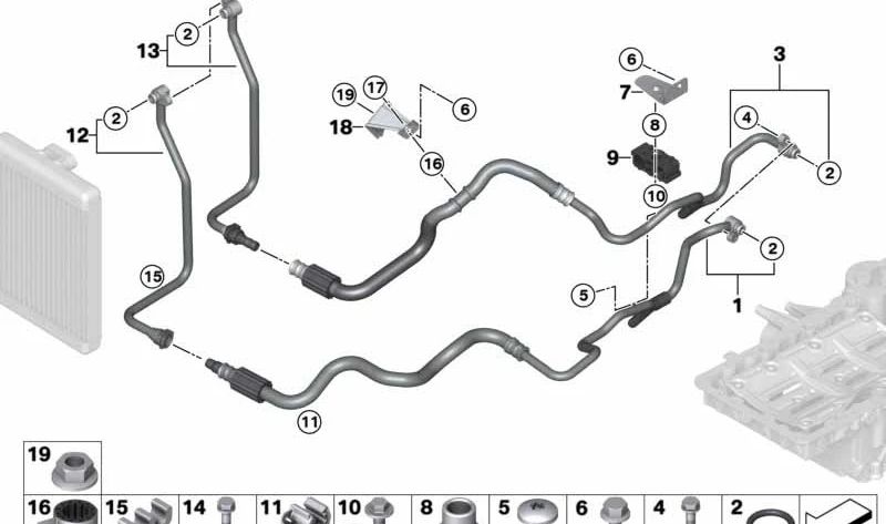 Conducto de Retorno del Enfriador de Aceite para BMW X5 E70, X6 E71 (OEM 17227589605). Original BMW