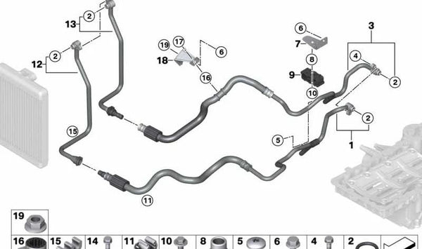 Tubería de refrigeración de aceite OEM 17227589604 para BMW E70, E71. Original BMW