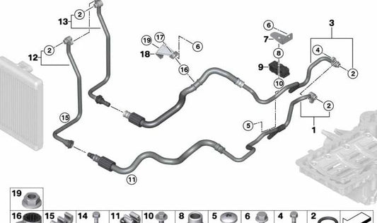 Soporte para Tubo del Enfriador de Aceite para BMW X5 E70, E71 (OEM 17227576400). Original BMW