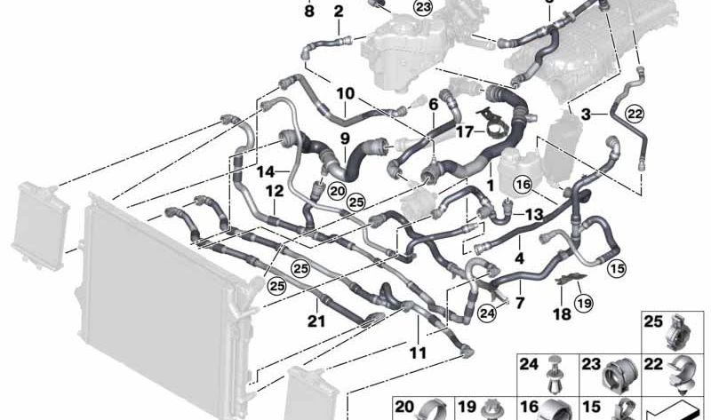 Manguera del intercambiador de calor OEM 17128650841 para BMW F30, F31, F34 (Serie 3). Original BMW.