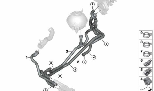 Manguito de refrigerante de retorno OEM 64219305756 para BMW F25, F26. Original BMW.