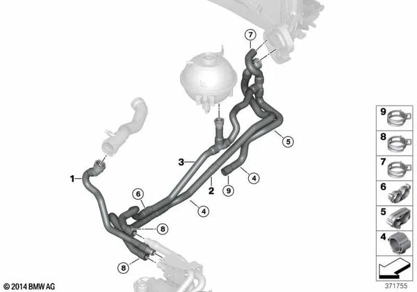 Manguera de refrigerante para BMW F25, F26 (OEM 64219305757). Original BMW