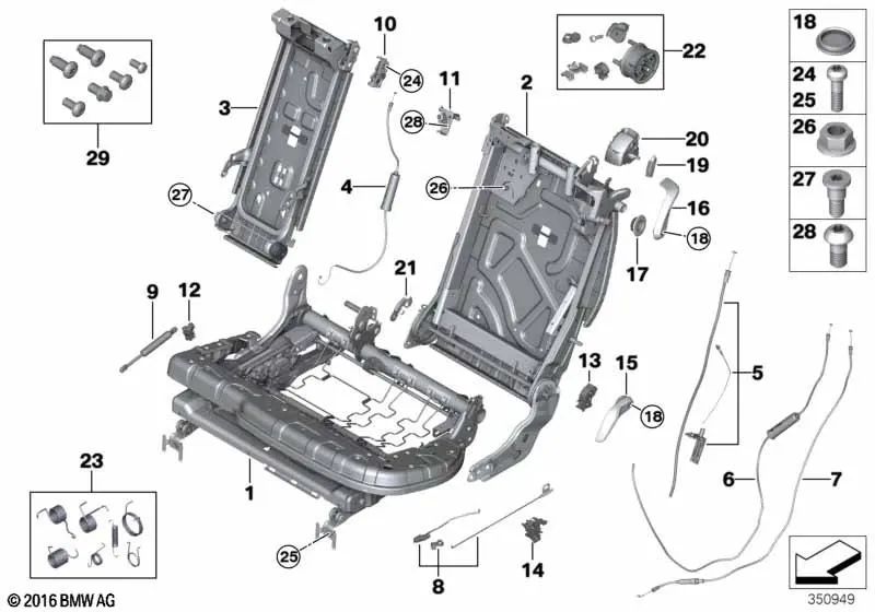 Armazón de Respaldo Asiento Confort Izquierda para BMW X5 F15 (OEM 52307432049). Original BMW