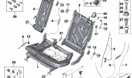 Juego de fijación respaldo para BMW X5 F15 (OEM 52207385403). Original BMW