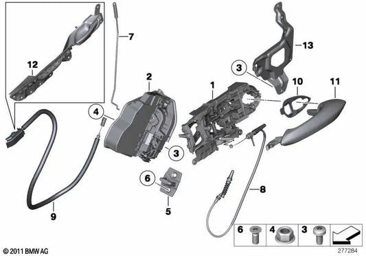 Cerrojo completo trasero izquierdo para BMW F07, F07N Serie 5 (OEM 51215A36F25). Original BMW.