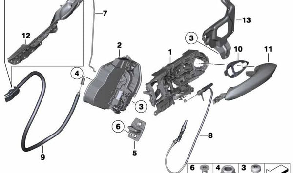 Maneta de puerta trasera izquierda OEM 51427216655 para BMW Serie 5 GT (F07). Original BMW.