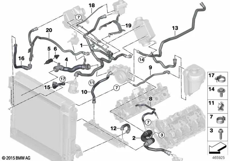 Tubo de refrigerante para BMW X5 E70N, F15, X6 E71, E72, F16 (OEM 17127589632). Original BMW