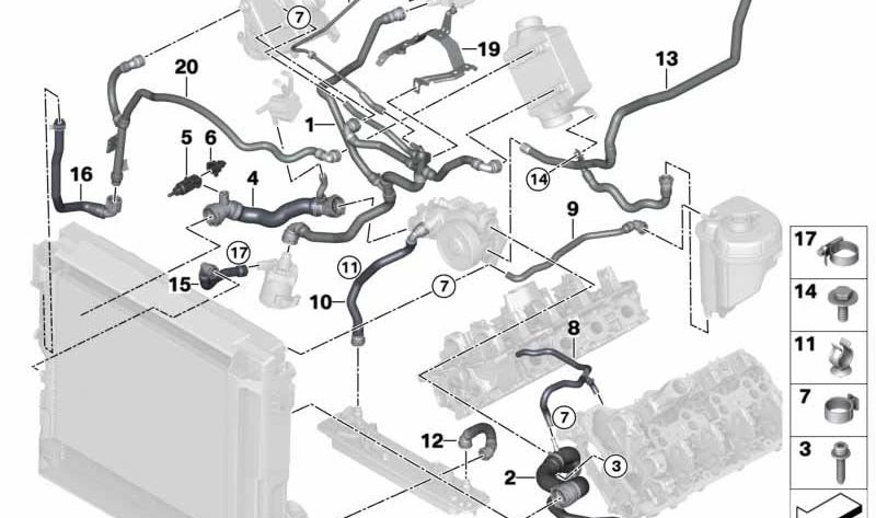 Tubo de refrigerante para BMW X5 E70N, F15, X6 E71, E72, F16 (OEM 17127576354). Original BMW