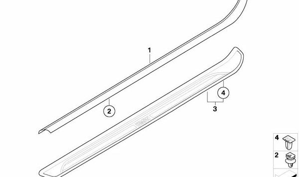 Embellecedor de entrada izquierdo para BMW E81, E82 (OEM 51477251505). Original BMW