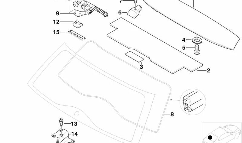 Dobra da lua traseira esquerda para BMW 3 E46 Series (OEM 51248254015). BMW original.