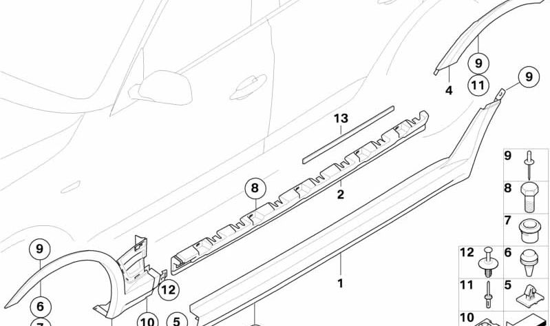 Embellecedor del paso de rueda trasero izquierdo para BMW E83, E83N (OEM 51713330867). Original BMW.