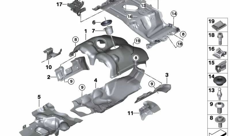 Lower thermal protection for BMW 5 Series F90, F90N, 8 Series F91, F92, F93, X5 F95, X6 F96 (OEM 11657852127). Genuine BMW