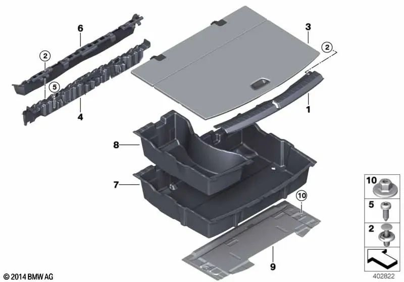 Revestimiento Soporte Estante para BMW Serie 2 F45 (OEM 51477412940). Original BMW.