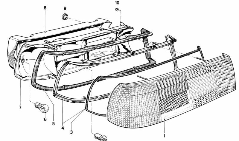 Pilota posteriore sinistro (luce posteriore) OEM 63211364543 per BMW E23. BMW originale.