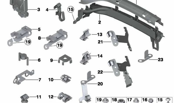 Soporte (halter) OEM 12527584694 para BMW (Modelos compatibles: E82, E88, F87, E92, E93, F30, F34, F32, F33, F07, F10, F11, F06, F12, F13, F01, F02, E84, F25). Original BMW.