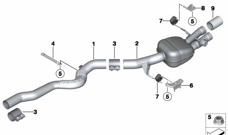 Tube intermédiaire droit OEM 18307845466 pour BMW F10, F06, F12, F13. BMW d'origine.