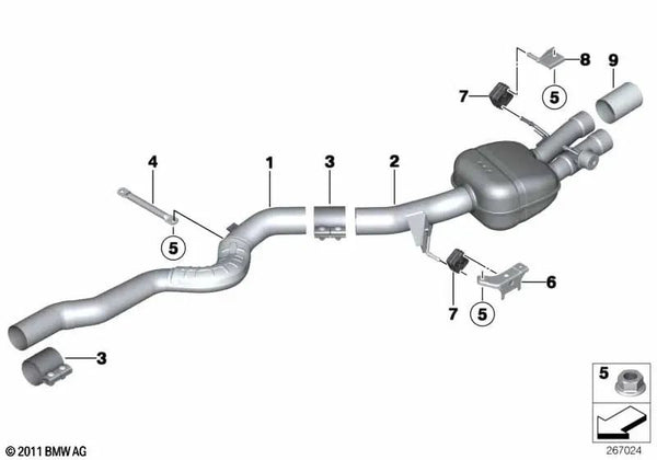 Silenciador trasero derecho con válvula de escape para BMW Serie 5 F10 (OEM 18307848142). Original BMW